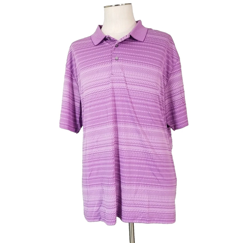 PGA Polo Shirt Men Large Purple Golf Short Sleeve Striped Dri-Fit 14A2-4